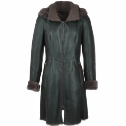3/4 Hooded Toscana Sheepskin Coat Green : Malaska