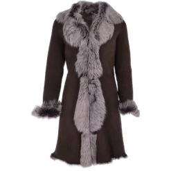 3/4 Length Toscana Suede Leather Coat Brown : Lysa