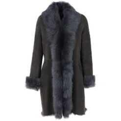 3/4 Length Toscana Suede Leather Coat Gray : 5055