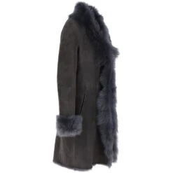 3/4 Length Toscana Suede Leather Coat Gray : 5055 -Luxe Style Central 3 4 length toscana suede leather coat gray 5055 p6279 22603 image