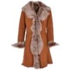 3/4 Length Toscana Suede Leather Coat Tan : Lysa