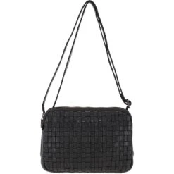 3 Section Vintage Woven Leather Shoulder Bag Dark Grey : D-71