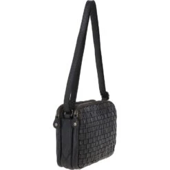 3 Section Vintage Woven Leather Shoulder Bag Dark Grey : D-71 -Luxe Style Central 3 section vintage woven leather shoulder bag dark grey d 71 p4243 18175 image