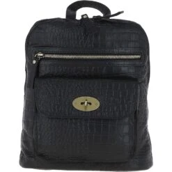 Croc Print Leather Mini Backpack Black: L-75