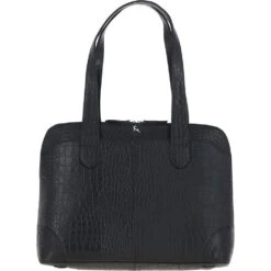 Croc Print Leather Workbag Black : ELA 1709