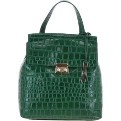 Crocodile Print Leather Backpack Green: C-51