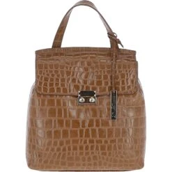 Crocodile Print Leather Backpack Tan: C-51