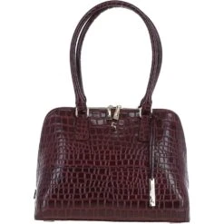 Crocodile Print Zip Around Leather Tote Bag Bordeaux: C-53