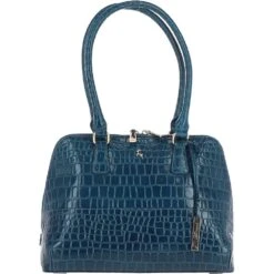 Crocodile Print Zip Around Leather Tote Bag Teal: C-53