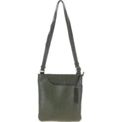 Curve Zip Top Leather Cross Body Bag Olive/Croc: CURVE