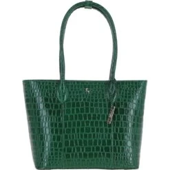 Leather Crocodile Print Shopper Bag Green: C-56