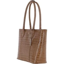 Leather Crocodile Print Shopper Bag Tan: C-56 -Luxe Style Central ashwood leather crocodile print shopper bag tan c 56 p5436 19580 image