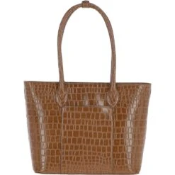 Leather Crocodile Print Shopper Bag Tan: C-56 -Luxe Style Central ashwood leather crocodile print shopper bag tan c 56 p5436 19581 image