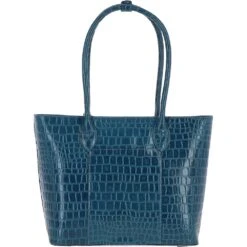 Leather Crocodile Print Shopper Bag Teal: C-56 -Luxe Style Central ashwood leather crocodile print shopper bag teal c 56 p5437 19565 image