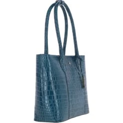 Leather Crocodile Print Shopper Bag Teal: C-56 -Luxe Style Central ashwood leather crocodile print shopper bag teal c 56 p5437 19566 image