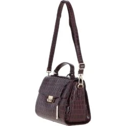 Leather Crocodile Print Shoulder Bag Bordeaux: C-55 -Luxe Style Central ashwood leather crocodile print shoulder bag bordeaux c 55 p5429 19628 image
