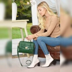 Leather Crocodile Print Shoulder Bag Green: C-55 -Luxe Style Central ashwood leather crocodile print shoulder bag green c 55 p5430 22569 image