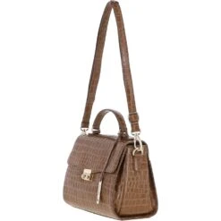 Leather Crocodile Print Shoulder Bag Tan: C-55 -Luxe Style Central ashwood leather crocodile print shoulder bag tan c 55 p5431 19636 image
