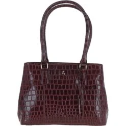 Leather Crocodile Print Two Section With Mid Purse Bag Bordeaux: C-54