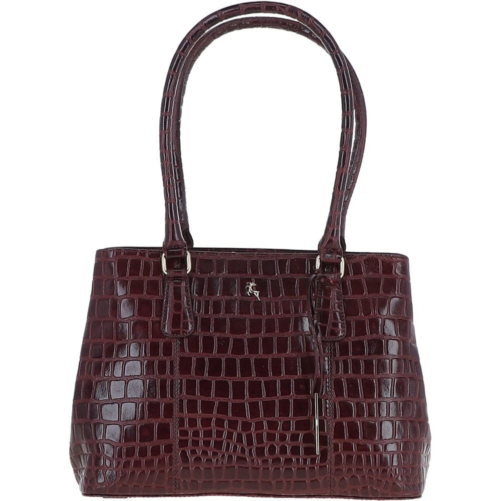 Leather Crocodile Print Two Section With Mid Purse Bag Bordeaux: C-54 3 Leather Crocodile Print Two Section With Mid Purse Bag Bordeaux: C-54