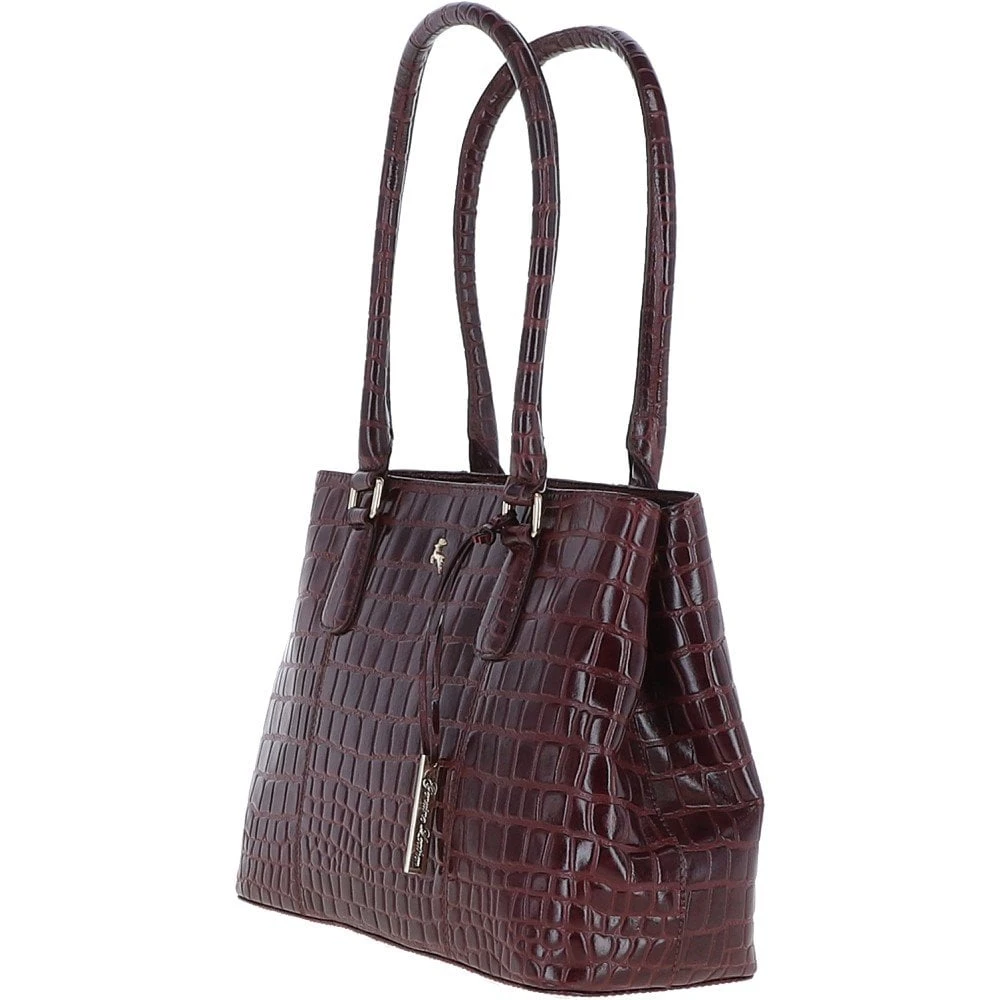 Leather Crocodile Print Two Section With Mid Purse Bag Bordeaux: C-54 5 Leather Crocodile Print Two Section With Mid Purse Bag Bordeaux: C-54 - Image 3