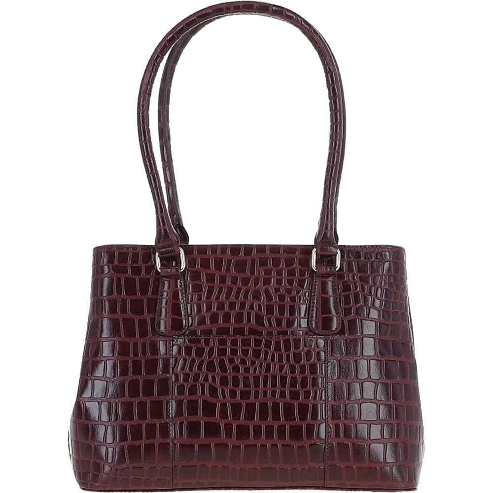 Leather Crocodile Print Two Section With Mid Purse Bag Bordeaux: C-54 6 Leather Crocodile Print Two Section With Mid Purse Bag Bordeaux: C-54 - Image 4