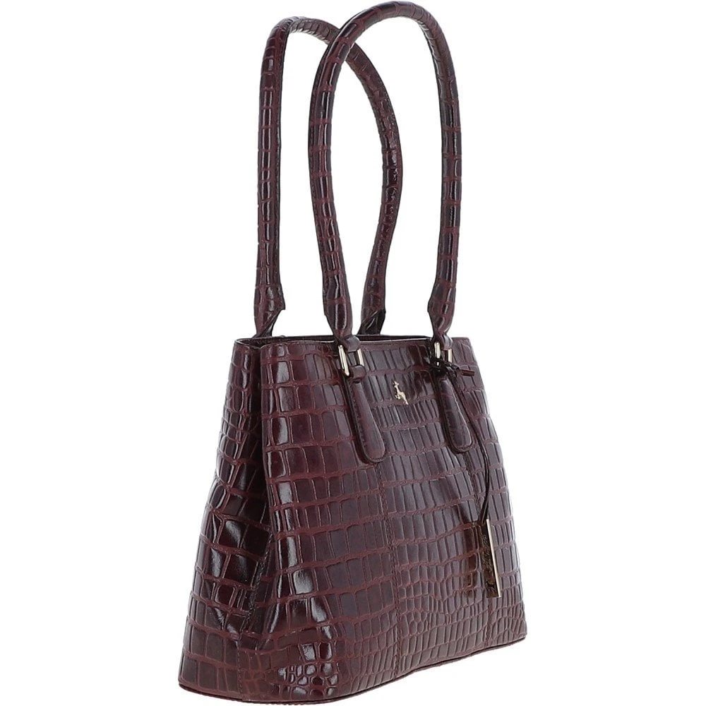 Leather Crocodile Print Two Section With Mid Purse Bag Bordeaux: C-54 7 Leather Crocodile Print Two Section With Mid Purse Bag Bordeaux: C-54 - Image 5