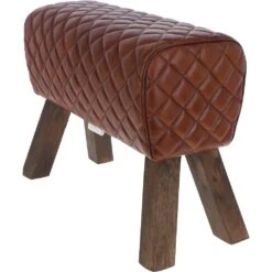 Leather Diamond Stitch Stool Medium Brown: KI-103 -Luxe Style Central ashwood leather diamond stitch stool medium brown ki 103 p5761 20533 image