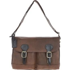 Leather Messenger Laptop Bag Oily Brown: EDWARD
