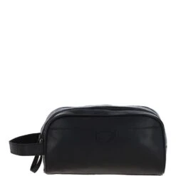 Men’s Dual Zip Leather Washbag – Black: T-78