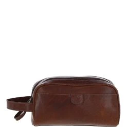Men’s Dual Zip Leather Washbag – Chestnut Tan: T-78