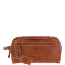 Men’s Dual Zip Leather Washbag – Cognac: FE-09