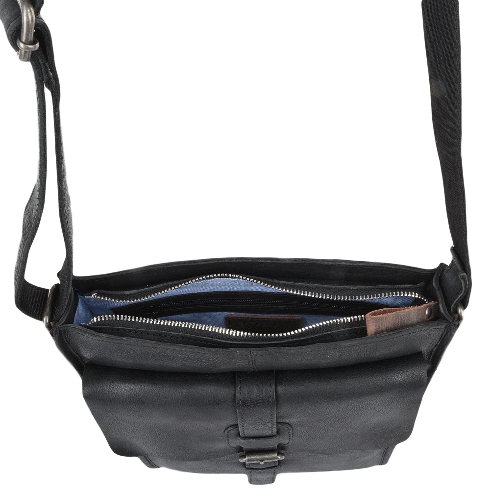 Mens 3 Pocket Medium Leather Messenger Bag Black : 4552 6 Mens 3 Pocket Medium Leather Messenger Bag Black : 4552 - Image 4