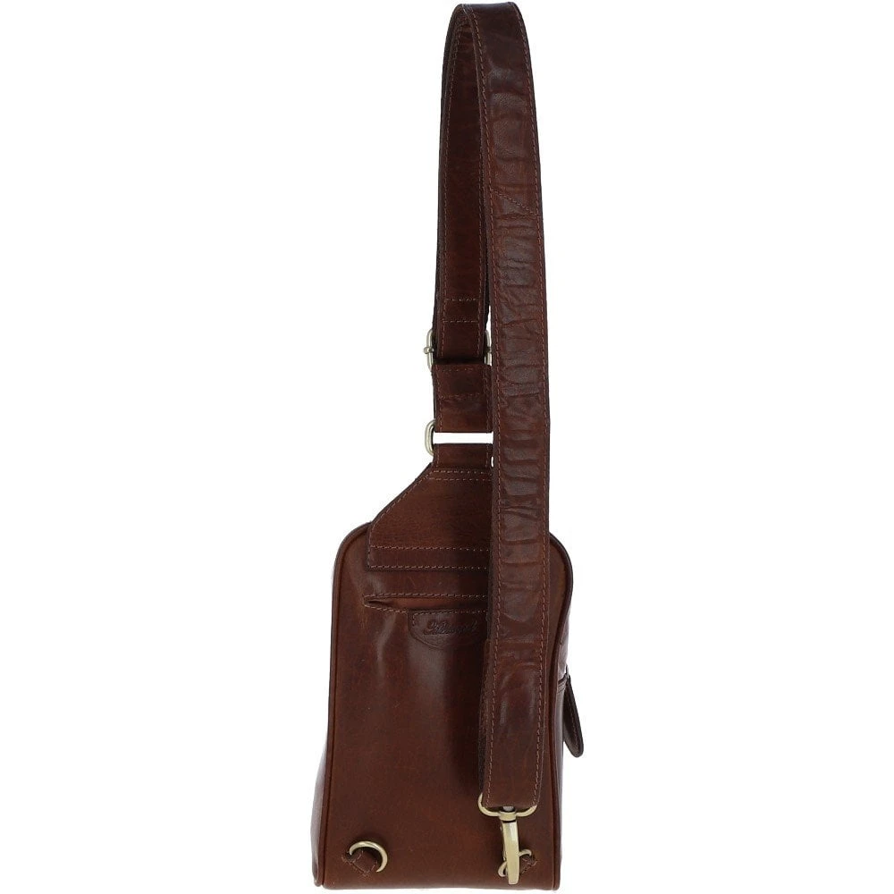 Three Pocket Leather Sling Bag - Chestnut Tan: T-75 7 Three Pocket Leather Sling Bag - Chestnut Tan: T-75 - Image 5