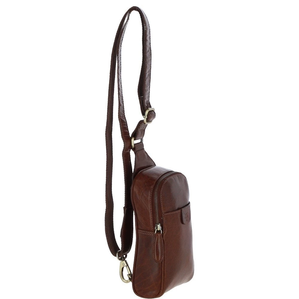 Three Pocket Leather Sling Bag - Chestnut Tan: T-75 9 Three Pocket Leather Sling Bag - Chestnut Tan: T-75 - Image 7