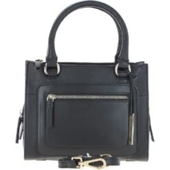 Three Section Leather Tote Shoulder Bag Black: Z-73