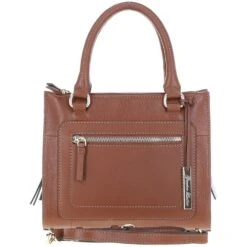 Three Section Leather Tote Shoulder Bag Tan: Z-73