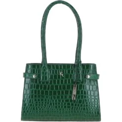 Two Section Leather Tote Bag Green: C-52