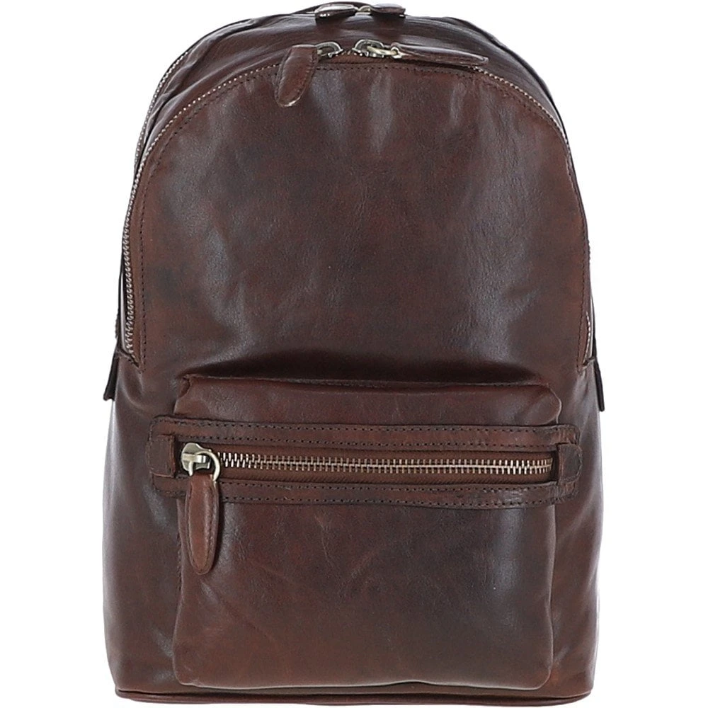 Unisex Leather Backpack Brandy : G-38 3 Unisex Leather Backpack Brandy : G-38