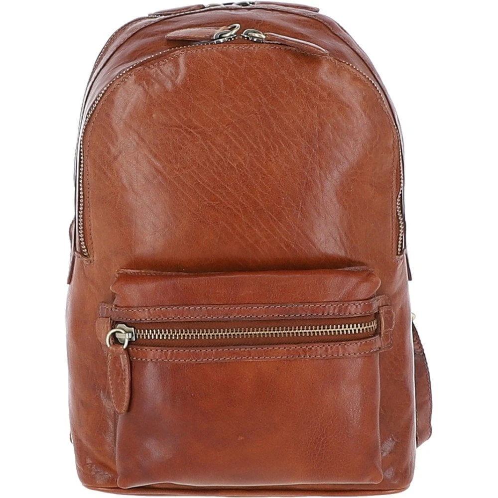 Unisex Leather Backpack Tan : G-38 3 Unisex Leather Backpack Tan : G-38
