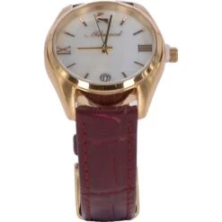 Womens Croc Leather Watch With Mother Of Pearl Face Burgundy: AW-0012 Poly