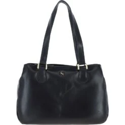 Womens Three Section Leather Shoulder Bag Navy: V-31