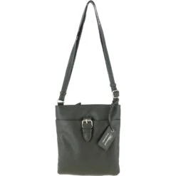 Zip Top Leather Cross Body Bag Green: SB Buckle
