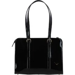 Zip Top Patent Leather Handbag Black: A4 Buckle -Luxe Style Central ashwood zip top patent leather handbag black a4 buckle p5305 19316 image