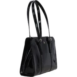 Zip Top Patent Leather Handbag Black: A4 Buckle -Luxe Style Central ashwood zip top patent leather handbag black a4 buckle p5305 19317 image