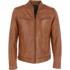 Leather Biker Jacket Tan: Hartside