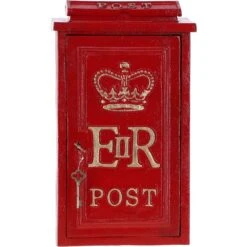 Cast Iron Replica Royal Mail ER Wall Mailbox Red: DI-5558-RG