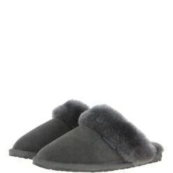 Classic Ladies Suede Sheepskin Slippers Gray