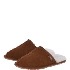 Classic Mens Suede Sheepskin Slippers Chestnut