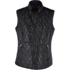 Diamond Quilted Leather Gilet Black : Hampton
